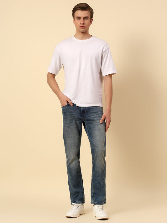 Denim Jeans for Men | Breathable & Soft with Color Fastness Straight Fit Poly Cotton Fabric Solid Pattern Button Closure