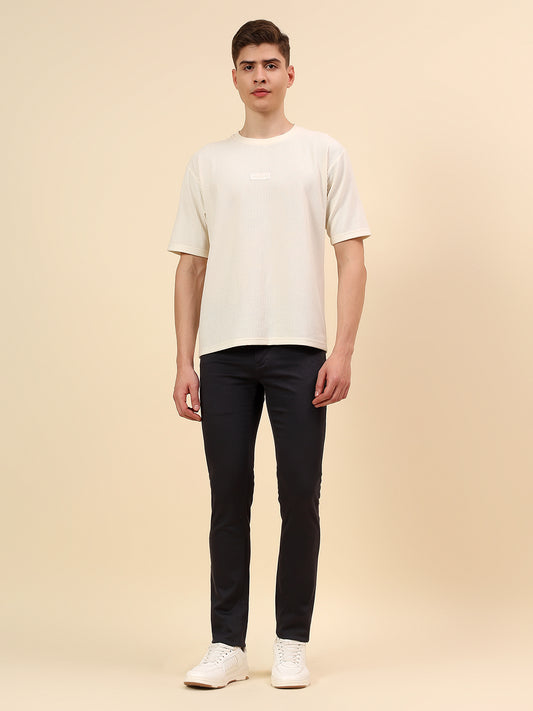 Casual Trouser for Men | Breathable & Soft with Color Fastness Regular Fit Cotton Stretch Fabric Self Design Pattern Button Closure