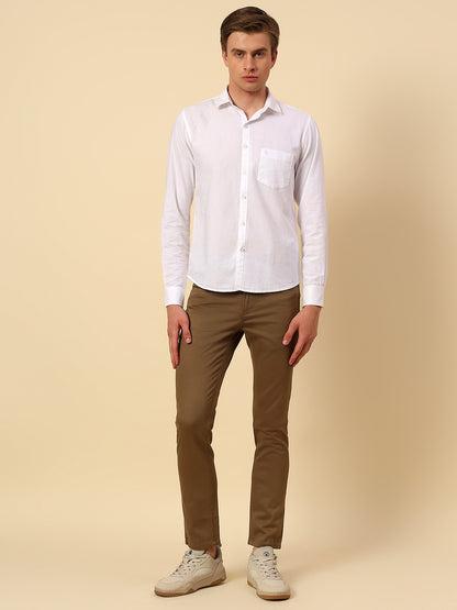 Casual Trouser for Men | Breathable & Soft with Color Fastness Regular Fit Cotton Stretch Fabric Self Design Pattern Button Closure