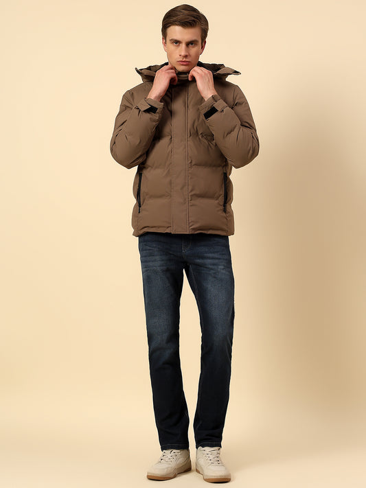 Jacket for Men | Premium Casual Jacket Regular Fit Detachable Hooded Poly Blend Fabric Solid Pattern
