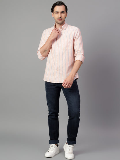 Casual Shirt for Men | Breathable & Soft with Color Fastness Regular Fit Spread Collar Neck Cotton Fabric Striped Pattern