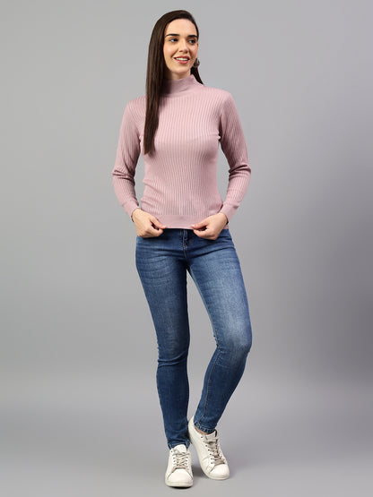 Women's Pink Self Design High Neck Skeevi