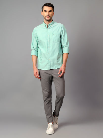 Men's Green Casual Plain Full Sleeve Shirt