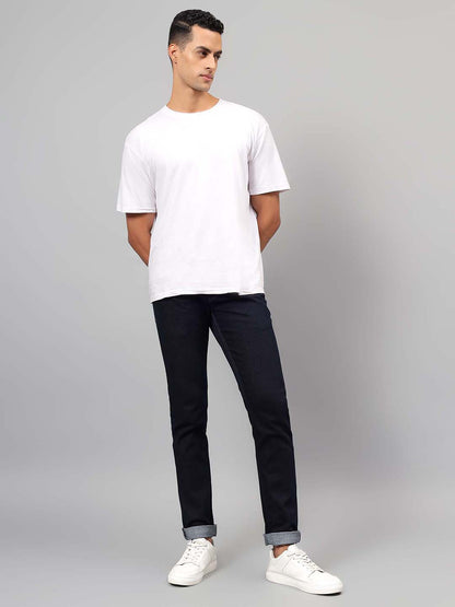 Denim Jeans for Men l Breathable & Soft with Color Fastness Ultra Narrow Fit Cotton Fabric Solid Pattern Button Closure