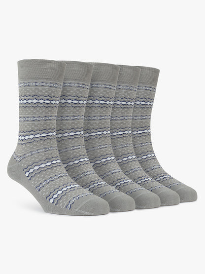 Men's Pack Of 5 Grey Crew Length Printed Casual Socks