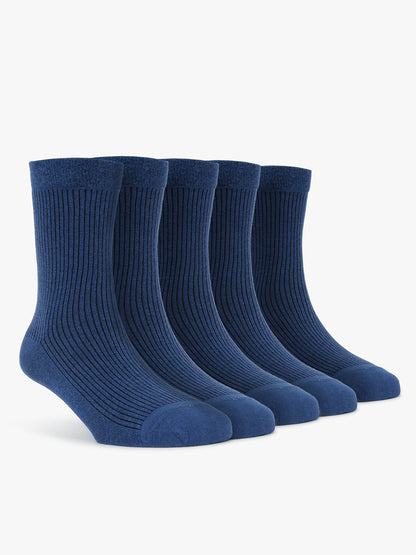 Men's Pack Of 5 Blue Crew Length Stripes Casual Socks