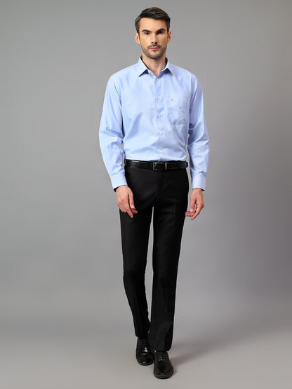 Men's Blue Formal Self Textured Full Sleeve Shirt