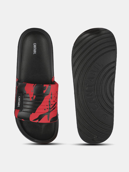 Men's Red Colourblock Sliders
