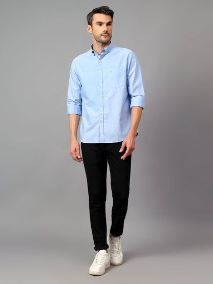 Men's Sky Blue Casual Plain Full Sleeve Shirt