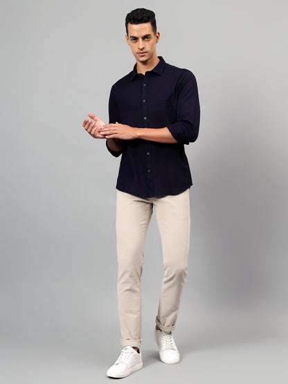 Casual Shirt for Men | Breathable & Soft with Color Fastness Regular Fit Spread Collar Neck Cotton Fabric Self Design Pattern