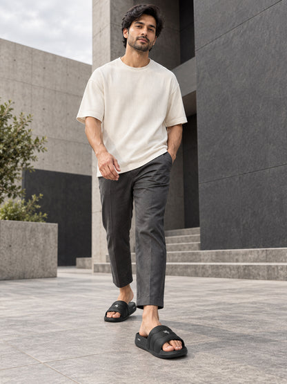 Men's Black Casual Colourblock Slider