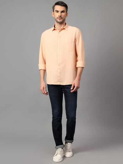 Men's Orange Casual Plain Full Sleeve Shirt