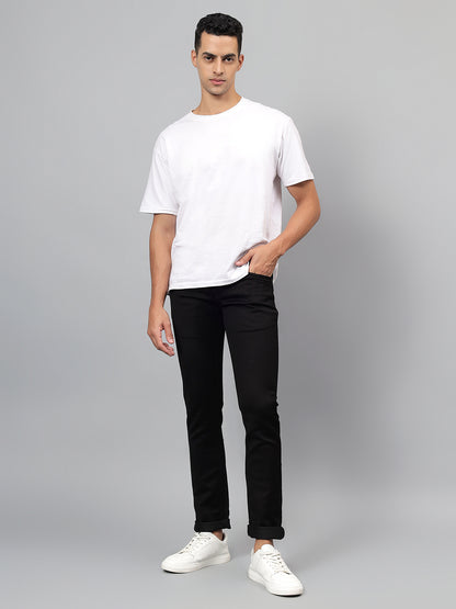 Denim Jeans for Men l Breathable & Soft with Color Fastness Ultra Narrow Fit Cotton Fabric Solid Pattern Button Closure