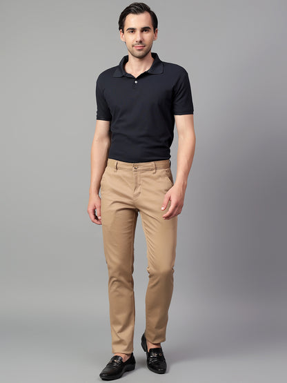 Casual Trouser for Men | Breathable & Soft with Color Fastness Regular Fit Cotton Blend Fabric Self Design Pattern Button Closure