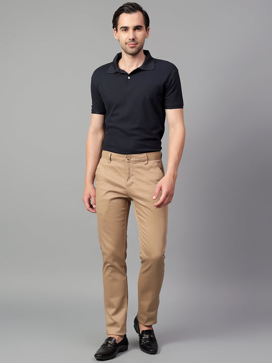 Casual Trouser for Men | Breathable & Soft with Color Fastness Regular Fit Cotton Blend Fabric Self Design Pattern Button Closure