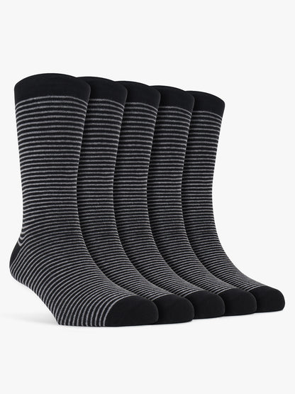 Men's Pack Of 5 Grey Crew Length Stripes Casual Socks