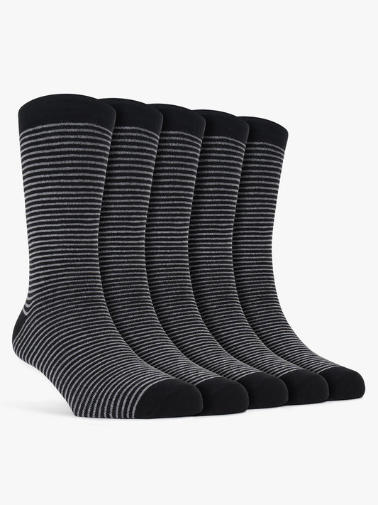 Men's Pack Of 5 Grey Crew Length Stripes Casual Socks