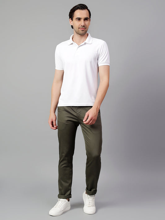 Casual Trouser for Men | Breathable & Soft with Color Fastness Regular Fit Cotton Blend Fabric Self Design Pattern Button Closure