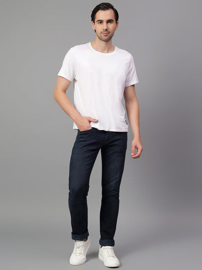 Denim Jeans for Men l Breathable & Soft with Color Fastness Ultra Narrow Fit Cotton Fabric Solid Pattern Button Closure