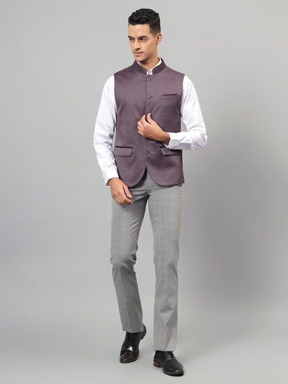 Men's Wine Self Design Partywear Waistcoat