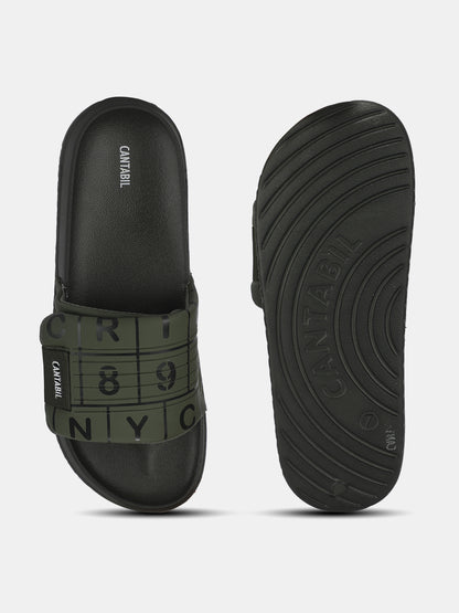 Men's Green Colourblock Sliders