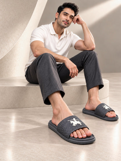 Men's Grey Solid Casual Sliders