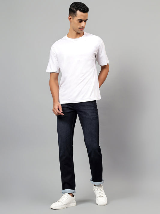 Denim Jeans for Men l Breathable & Soft with Color Fastness Ultra Narrow Fit Cotton Fabric Solid Pattern Button Closure