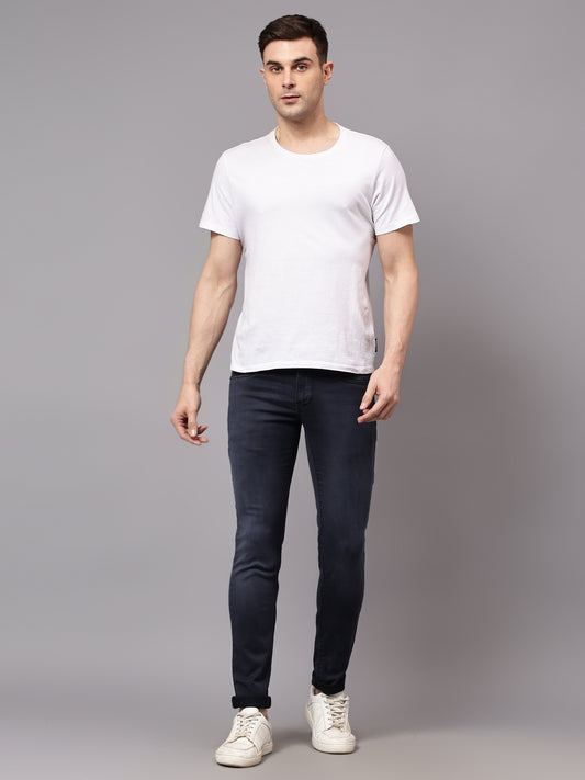 Denim Jeans for Men l Breathable & Soft with Color Fastness Ultra Narrow Fit Cotton Fabric Solid Pattern Button Closure