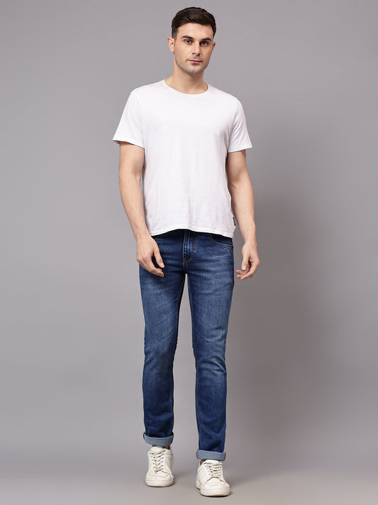 Denim Jeans for Men l Breathable & Soft with Color Fastness Ultra Narrow Fit Cotton Fabric Solid Pattern Button Closure