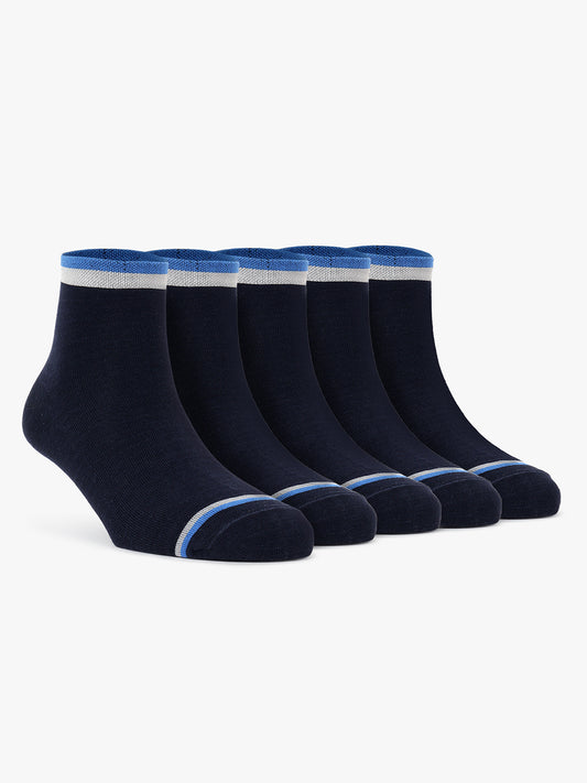 Men's Pack Of 5 Blue Ankle Length Colour Blocked Casual Socks