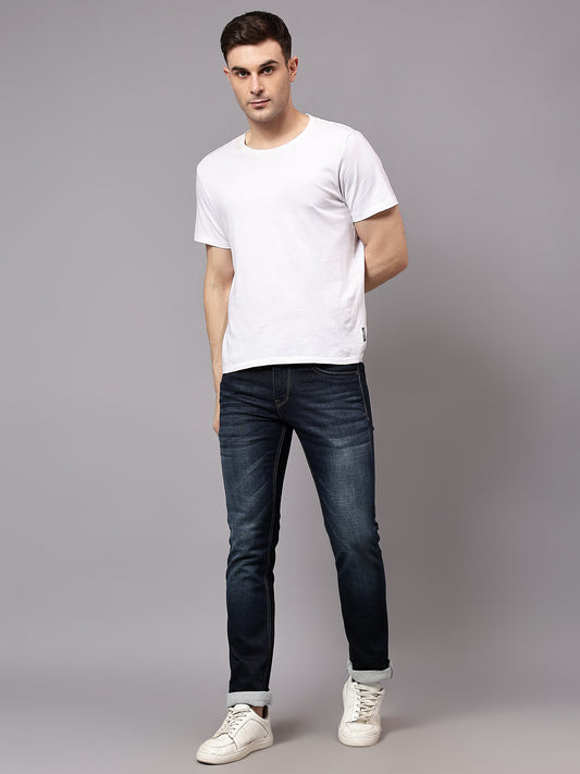 Denim Jeans for Men l Breathable & Soft with Color Fastness Ultra Narrow Fit Cotton Fabric Solid Pattern Button Closure