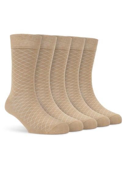 Men's Pack Of 5 Beige Crew Length Printed Casual Socks