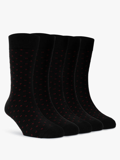 Men's Pack Of 5 Black Crew Length Printed Casual Socks