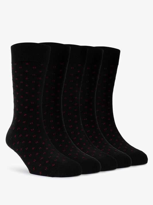 Men's Pack Of 5 Black Crew Length Printed Casual Socks