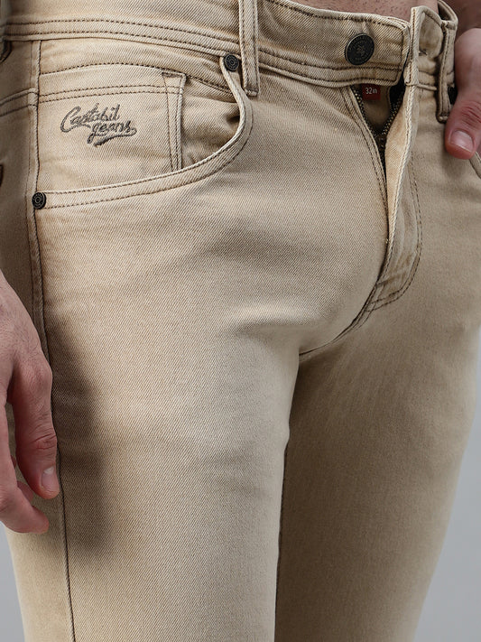 Denim Jeans for Men l Breathable & Soft with Color Fastness Ultra Narrow Fit Cotton Fabric Solid Pattern Button Closure