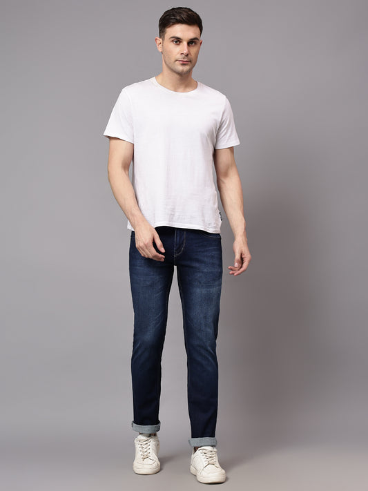 Denim Jeans for Men l Breathable & Soft with Color Fastness Ultra Narrow Fit Cotton Fabric Solid Pattern Button Closure