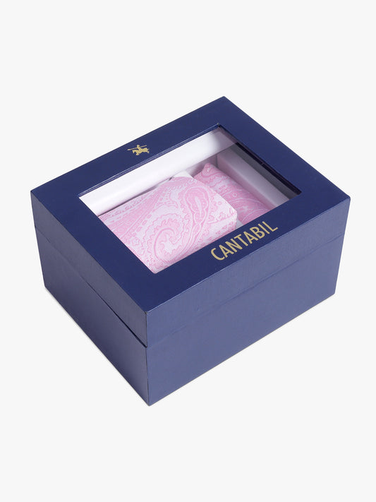 Men's Pink Printed Tie With Pocket Square Set