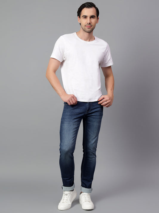 Denim Jeans for Men l Breathable & Soft with Color Fastness Ultra Narrow Fit Cotton Fabric Solid Pattern Button Closure