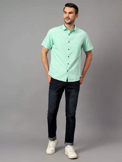 Men's Light Green Casual Small Checks Half sleeve Shirt