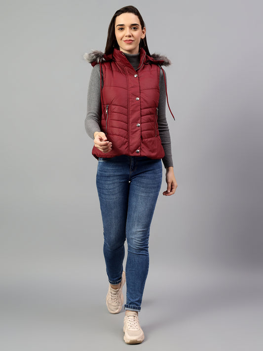 Women's Solid Black Mock Neck Full Sleeves Casual Jacket