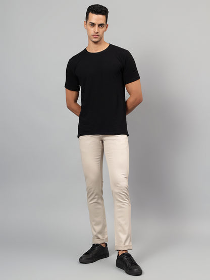 Casual Trouser for Men | Breathable & Soft with Color Fastness Regular Fit Cotton Blend Fabric Self Design Pattern Button Closure