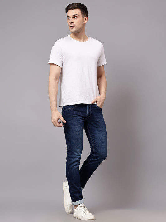 Denim Jeans for Men l Breathable & Soft with Color Fastness Ultra Narrow Fit Cotton Fabric Solid Pattern Button Closure