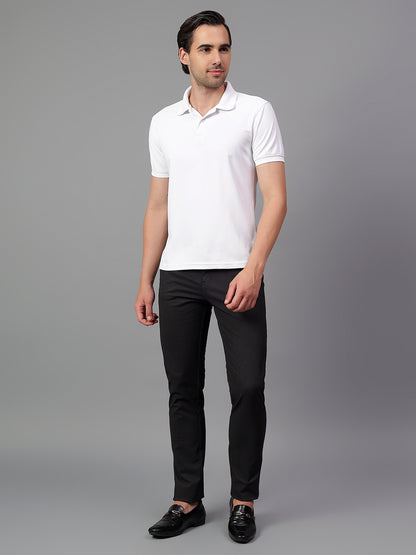 Men's Black Solid Non-Pleated Casual Trouser