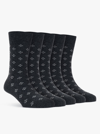 Men's Pack Of 5 Grey Crew Length Printed Casual Socks