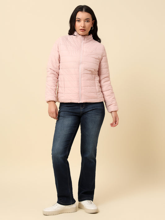 Reversible Jacket for Women | Premium Casual Jacket Regular Fit Mock Neck Nylon Fabric Solid Pattern