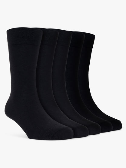 Men's Pack Of 5 Black Crew Length Solid Casual Socks