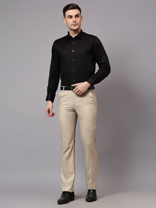 Formal Trouser for Men | Breathable & Soft with Color Fastness Regular Fit Poly Viscose Fabric Self Design Pattern Hook & Eye Closure