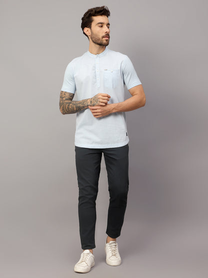 Men's Sky Blue Casual Plain Half sleeve Shirt Kurta