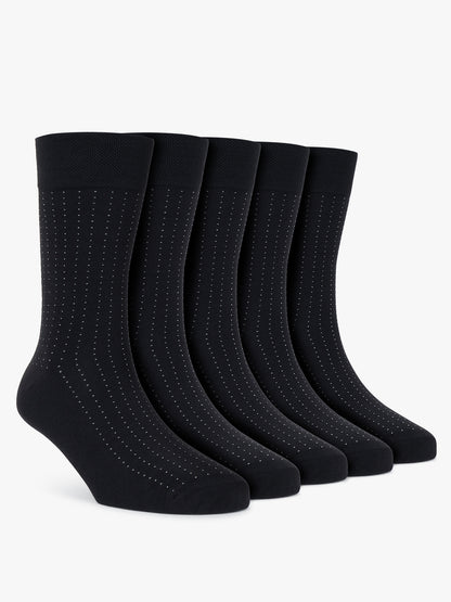 Men's Pack Of 5 Black Crew Length Printed Casual Socks