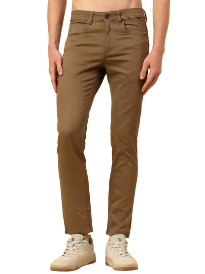 Casual Trouser for Men | Breathable & Soft with Color Fastness Regular Fit Cotton Stretch Fabric Self Design Pattern Button Closure